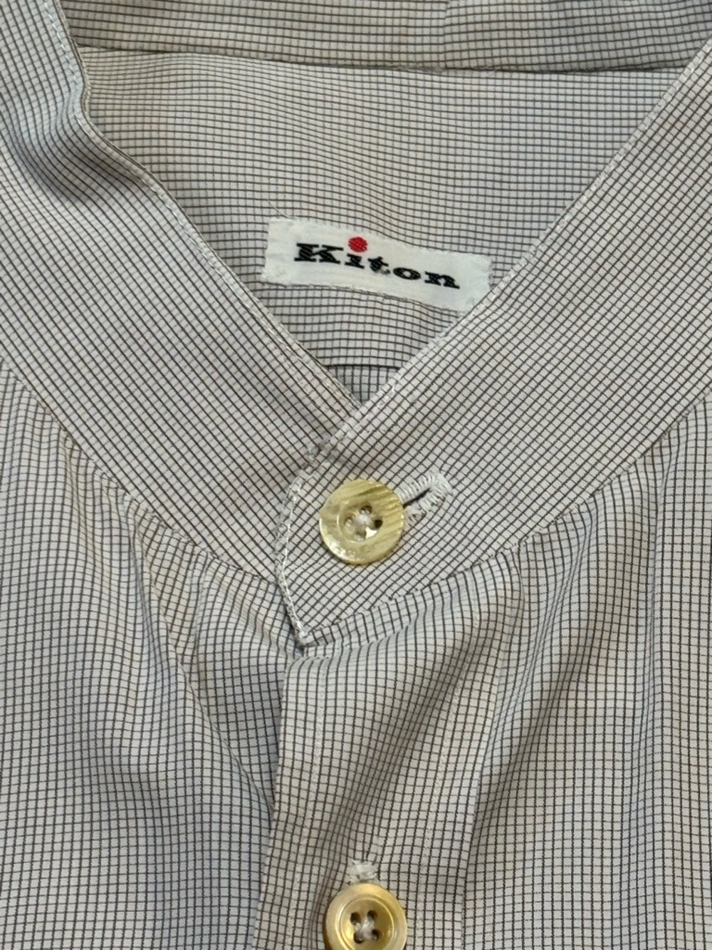 Kiton Men’s Micro-Check Button-Down Shirt in White and Black